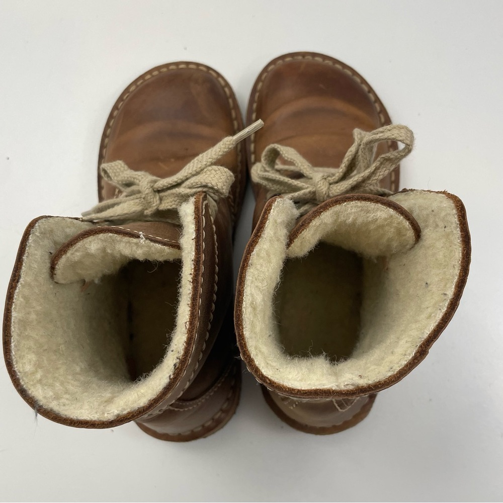 Women’s Brown Lace-Up Leather Boots with Cream Laces - Picture 9 of 15